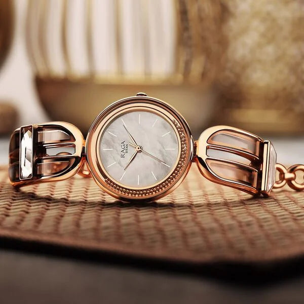 Titan Raga Delight Women's Watch Mother Of Pearl Dial With Rose Gold Stainless Steel  Band, 95200WM01