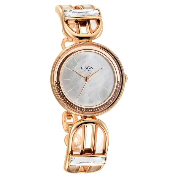 Titan Raga Delight Women's Watch Mother Of Pearl Dial With Rose Gold Stainless Steel  Band, 95200WM01