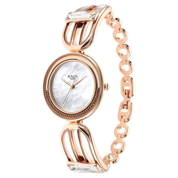 Titan Raga Delight Women's Watch Mother Of Pearl Dial With Rose Gold Stainless Steel  Band, 95200WM01