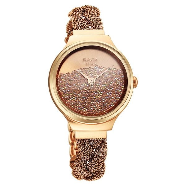 Titan Raga Delight Women's Watch Rose Gold Dial With Stainless Steel Band, 95204WM01