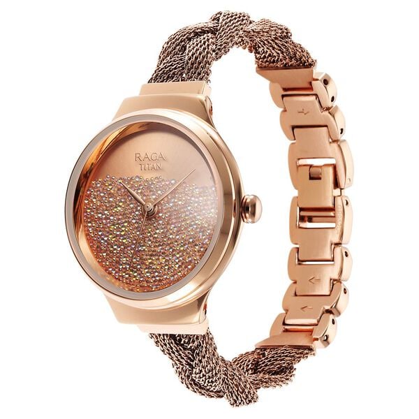 Titan Raga Delight Women's Watch Rose Gold Dial With Stainless Steel Band, 95204WM01