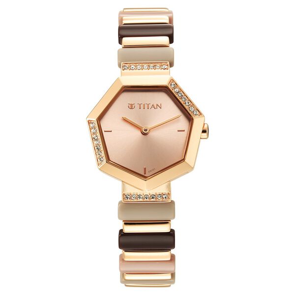 Titan Glitz Women's Watch Rose Gold Dial with Metal & Plastic Band, 95207WD01