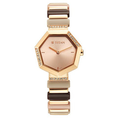 Titan Glitz Women's Watch Rose Gold Dial with Metal & Plastic Band, 95207WD01