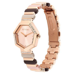 Titan Glitz Women's Watch Rose Gold Dial with Metal & Plastic Band, 95207WD01