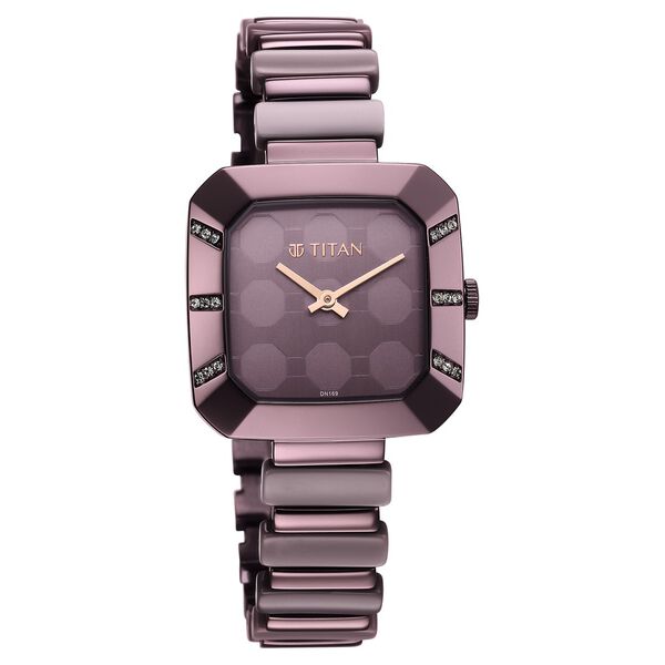 Titan Glitz Women's Watch Purple Dial with Metal & Plastic Band, 95208QD01