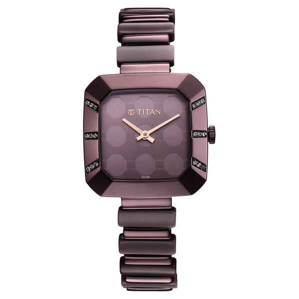 Titan Glitz Women's Watch Purple Dial with Metal & Plastic Band, 95208QD01