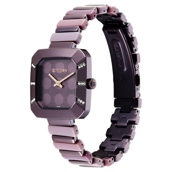 Titan Glitz Women's Watch Purple Dial with Metal & Plastic Band, 95208QD01