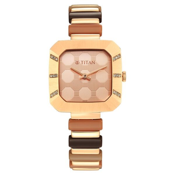 Titan Glitz Women's Watch Rose Gold Dial with Metal & Plastic Band, 95208WD01