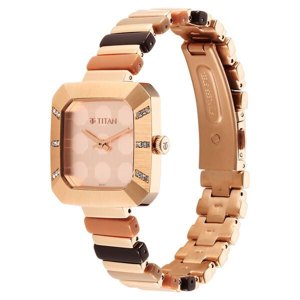 Titan Glitz Women's Watch Rose Gold Dial with Metal & Plastic Band, 95208WD01