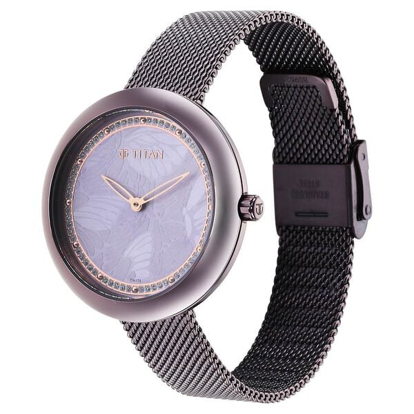 Titan Glitz Women's Watch Analog Purple Dial With Purple Mesh Band, 95210QM01
