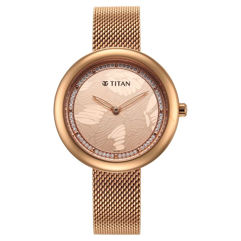 Titan Glitz Women's Watch Analog Rose Gold Dial With Rose Gold Stainless Steel Band, 95210WM01