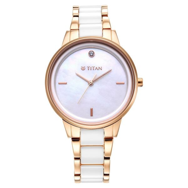 Titan Purple Ceramics Women's Watch Analog Mother of Pearl Dial with Steel & Ceramic Band, 95213KD01