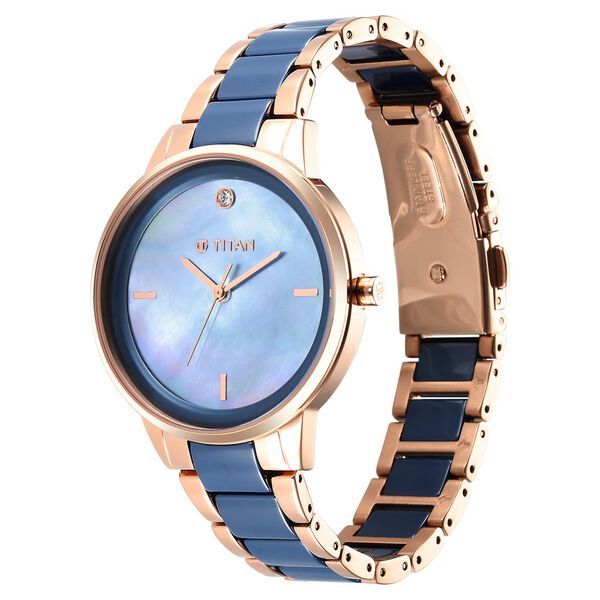 Titan Purple Women's Watch Analog Blue Dial with Two-Toned Ceramic Band, 95213KD03