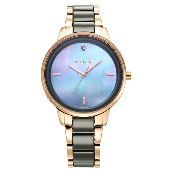 Titan Purple Ceramics Women's Watch Analog Mother of Pearl Dial with Steel & Ceramic Band, 95213KD04