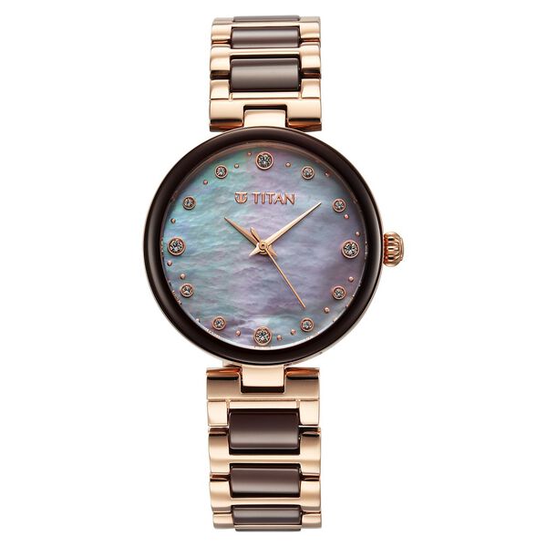 Titan Purple Ceramics Women's Watch Analog Mother of Pearl Dial with Steel & Ceramic Band, 95214KD03