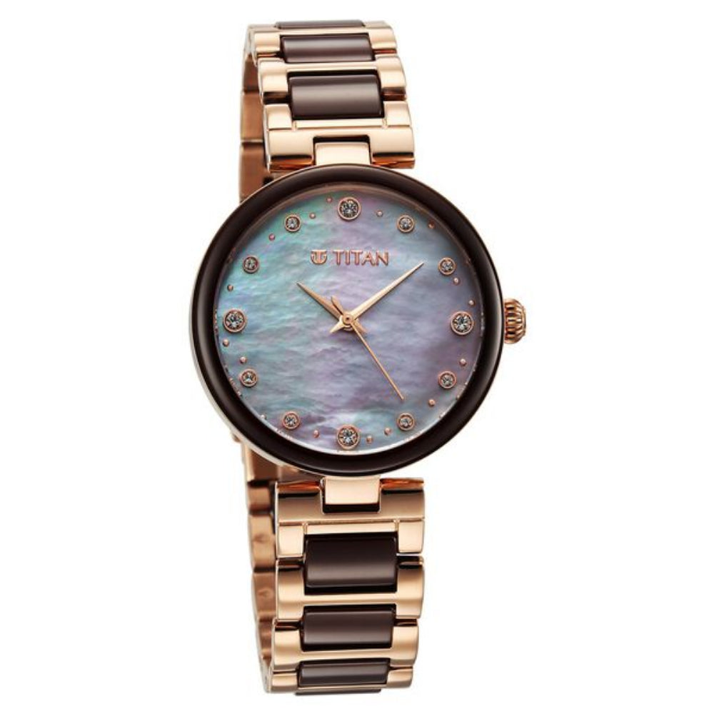 Titan Purple Ceramics Women's Watch Analog Mother of Pearl Dial with Steel & Ceramic Band, 95214KD03