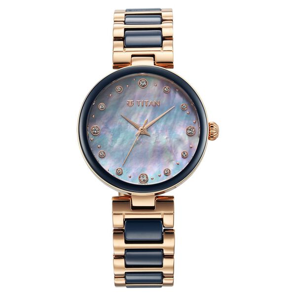 Titan Purple Ceramics Women's Watch Analog Mother of Pearl Dial with Steel & Ceramic Band, 95214KD05