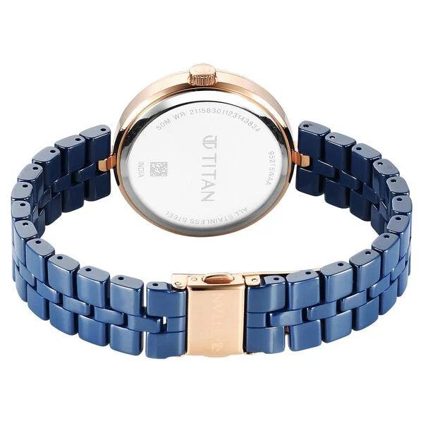 Titan Purple Women's Watch Analog Mother of Pearl Dial with Blue Ceramic Band, 95215KC03