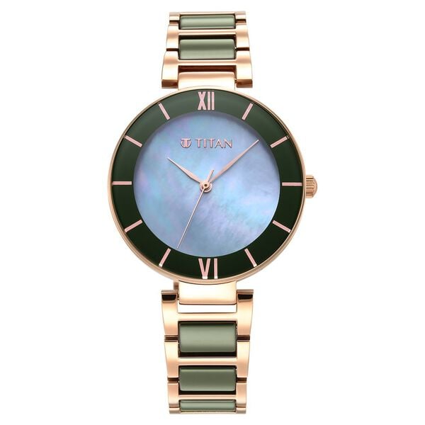 Titan Purple Ceramics Women's Watch Analog Mother of Pearl Dial with Steel & Ceramic Band, 95216KD01