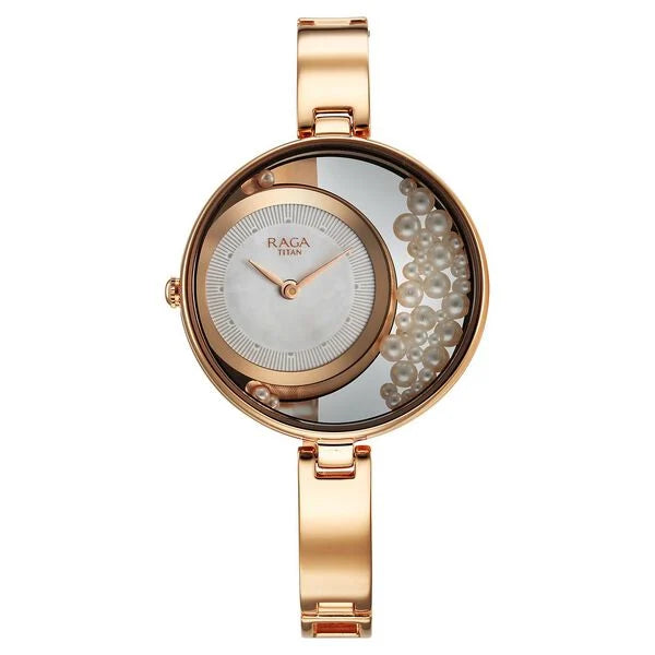 Titan Raga Power Pearls Women's Watch Analog White Dial With Loose Pearls Rose Gold Stainless Steel  Band, 95224WM01