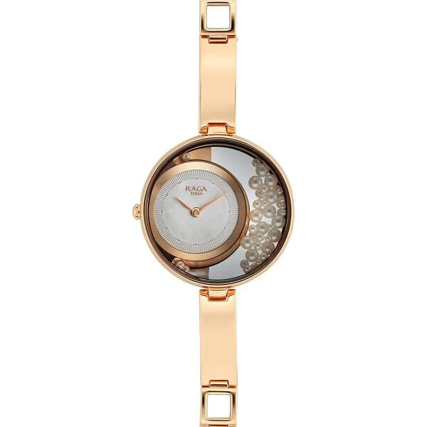 Titan Raga Power Pearls Women's Watch Analog White Dial With Loose Pearls Rose Gold Stainless Steel  Band, 95224WM01