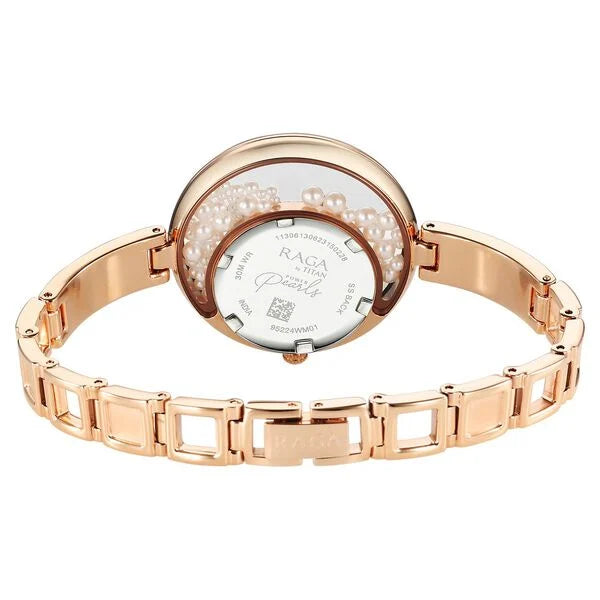 Titan Raga Power Pearls Women's Watch Analog White Dial With Loose Pearls Rose Gold Stainless Steel  Band, 95224WM01
