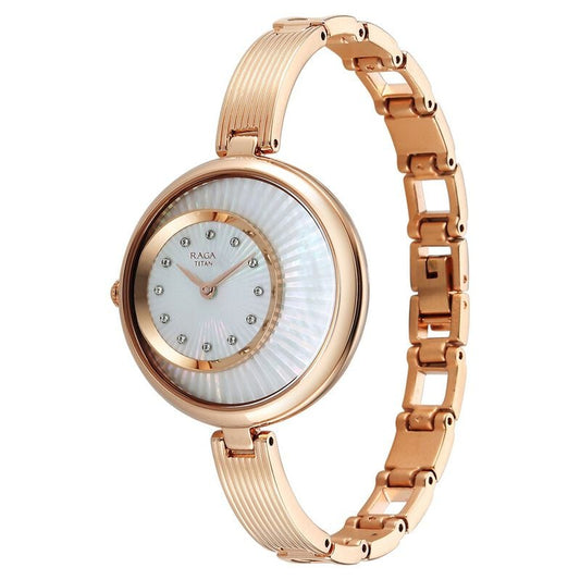 Titan Women's Raga Power Pearls Analog Watch Mother Of Pearl Dial With Rose Gold Metal Band, 95224WM02F
