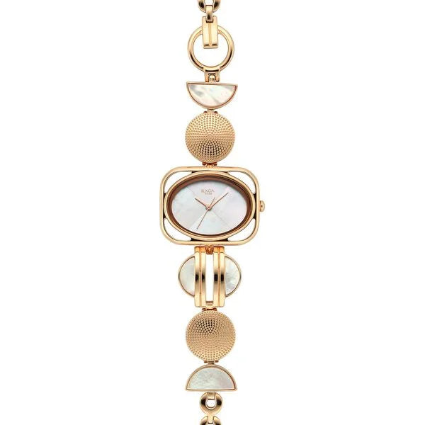 Titan Raga Power Pearls Women's Analog Watch Mother Of Pearl Dial With Rose Gold Stainless Steel Mesh Band, 95225WM01