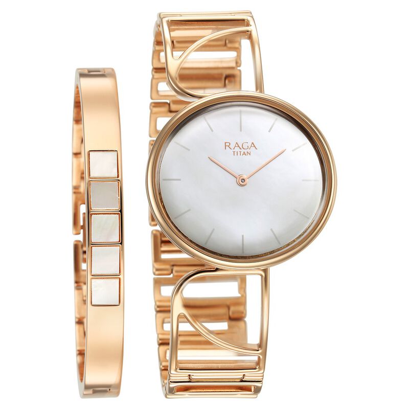 Titan Raga Power Pearls Women's Watch Analog Mother Of Pearl Dial With Rose Gold Metal Band, 95226WM01