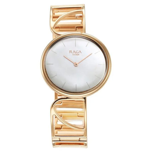 Titan Raga Power Pearls Women's Watch Analog Mother Of Pearl Dial With Rose Gold Stainless Steel  Band, 95226WM01