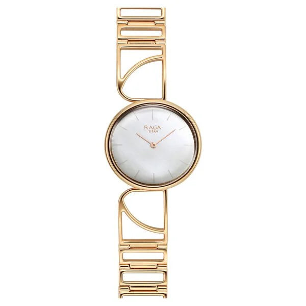 Titan Raga Power Pearls Women's Watch Analog Mother Of Pearl Dial With Rose Gold Stainless Steel  Band, 95226WM01