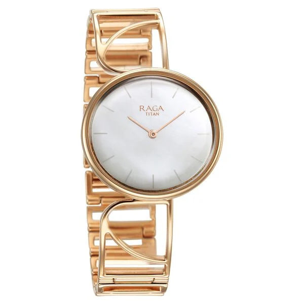 Titan Raga Power Pearls Women's Watch Analog Mother Of Pearl Dial With Rose Gold Stainless Steel  Band, 95226WM01