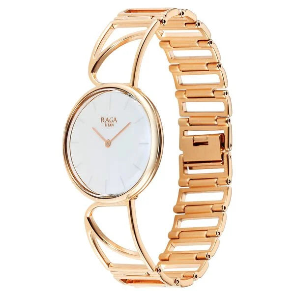 Titan Raga Power Pearls Women's Watch Analog Mother Of Pearl Dial With Rose Gold Stainless Steel  Band, 95226WM01