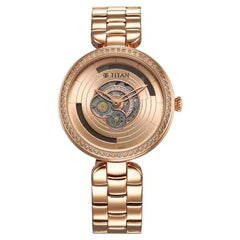 Titan Purple Abstract Women's Watch Analog Rose Gold Dial with Stainless Steel Band, 95229WM01