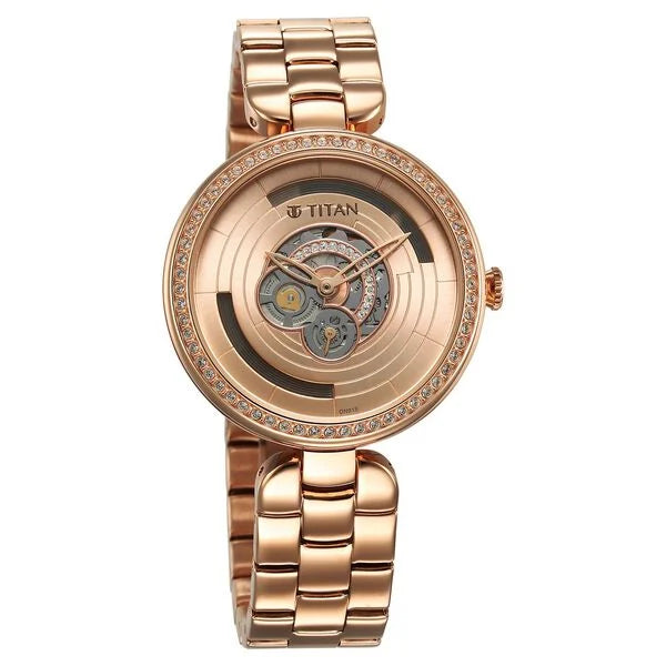 Titan Purple Abstract Women's Watch Analog Rose Gold Dial with Stainless Steel Band, 95229WM01