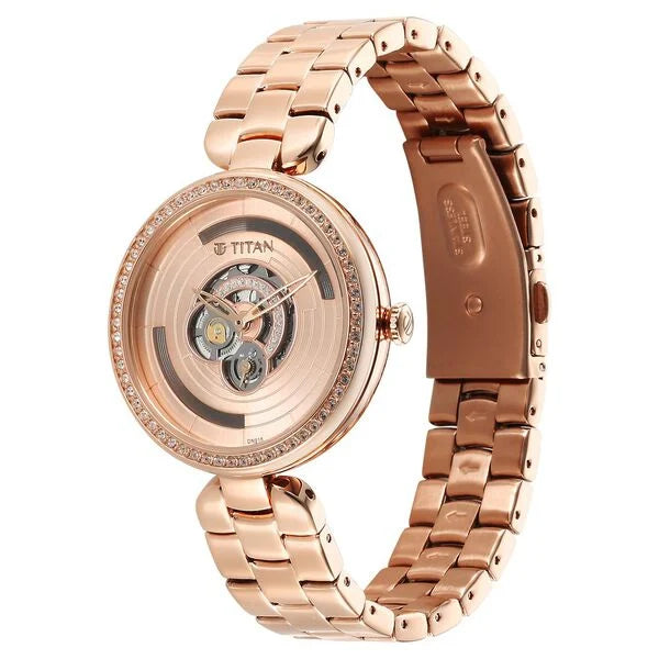 Titan Purple Abstract Women's Watch Analog Rose Gold Dial with Stainless Steel Band, 95229WM01