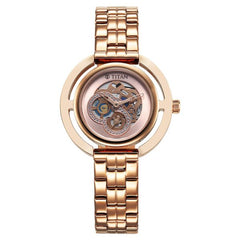 Titan Purple Abstract Women's Watch Analog Pink Dial with Rose Gold Stainless Steel Band, 95231WM01