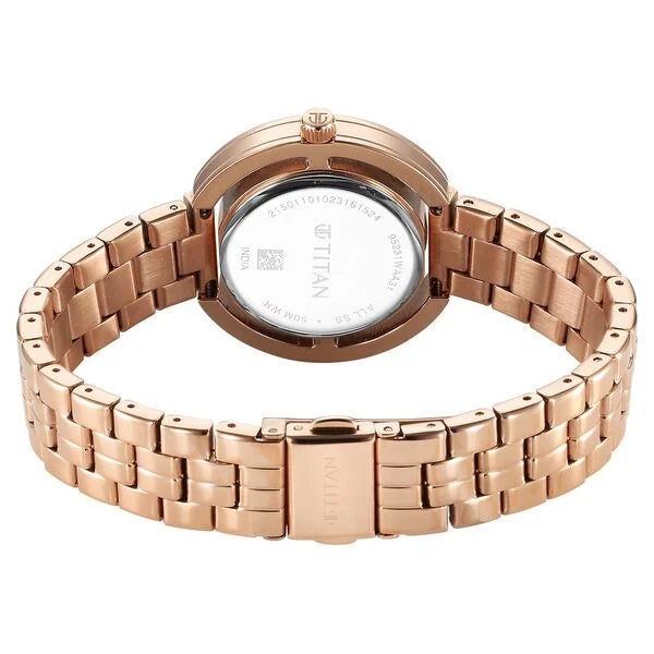 Titan Purple Abstract Women's Watch Analog Pink Dial with Rose Gold Stainless Steel Band, 95231WM01