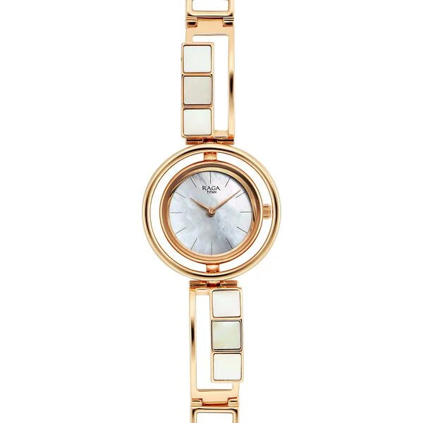 Titan Raga Power Pearls Women's Watch Analog Mother Of Pearl Dial With Rose Gold Stainless Steel  Band , 95232WM01