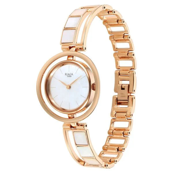 Titan Raga Power Pearls Women's Watch Analog Mother Of Pearl Dial With Rose Gold Stainless Steel  Band , 95232WM01