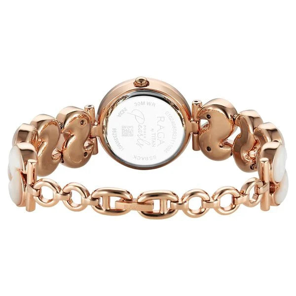 Titan Raga Power Pearls Women's Analog Watch Mother Of Pearl Dial With Rose Gold Stainless Steel Band, 95233WM01