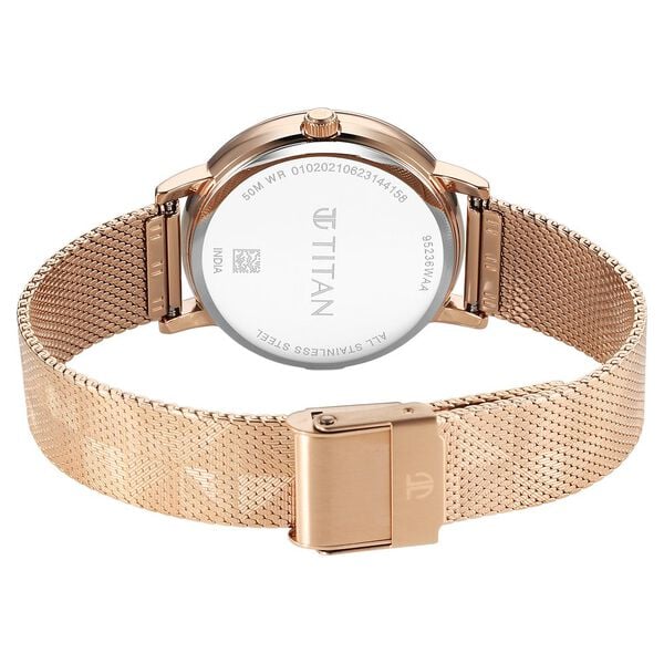 Titan Purple Women's Watch Analog White Dial with Rose Gold Stainless Steel Band, 95236WM01