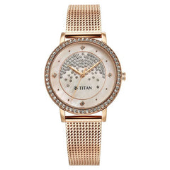 Titan Purple Women's Watch Analog Pink Dial with Rose Gold Mesh Band, 95236WM03