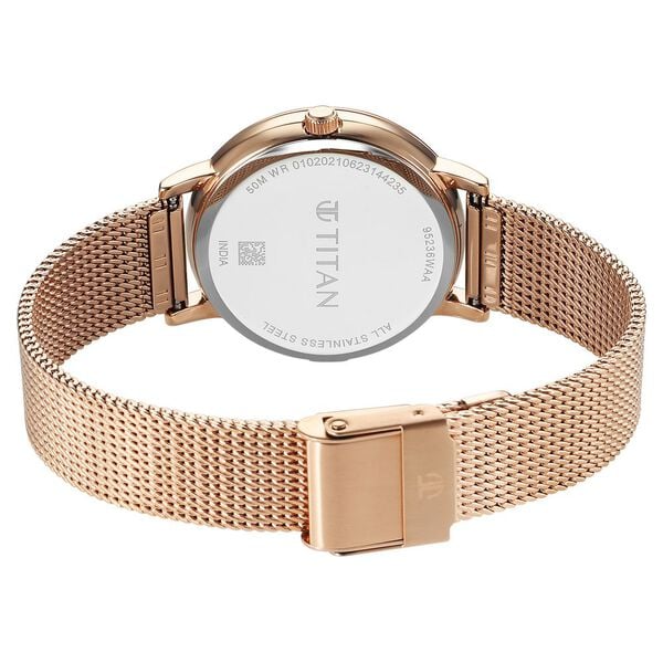 Titan Purple Women's Watch Analog Pink Dial with Rose Gold Mesh Band, 95236WM03