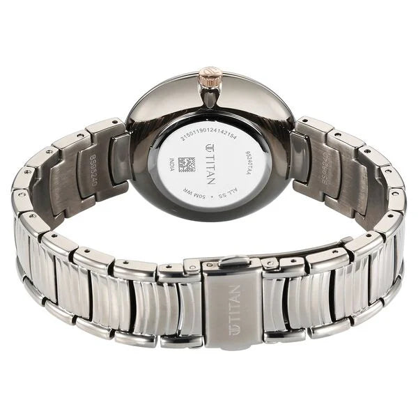 Titan Aura Women's Watch Analog Titanium Dial & Stainless Steel Band, 95240KM01