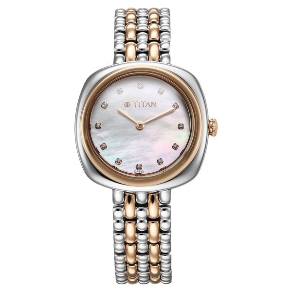 Titan Aura Women's Watch Analog Mother Of Pearl Dial with Rose Gold Stainless Steel Band, 95241KM01