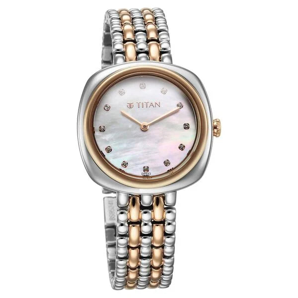 Titan Aura Women's Watch Analog Mother Of Pearl Dial with Rose Gold Stainless Steel Band, 95241KM01