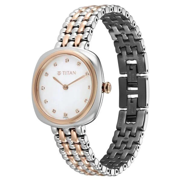 Titan Aura Women's Watch Analog Mother Of Pearl Dial with Rose Gold Stainless Steel Band, 95241KM01