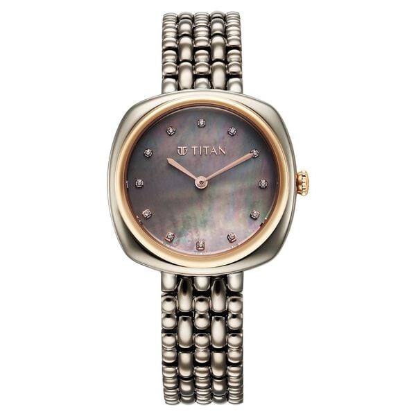 Titan Aura Women's Watch Analog Mother Of Pearl Dial with Titanium Stainless Steel Band, 95241KM02