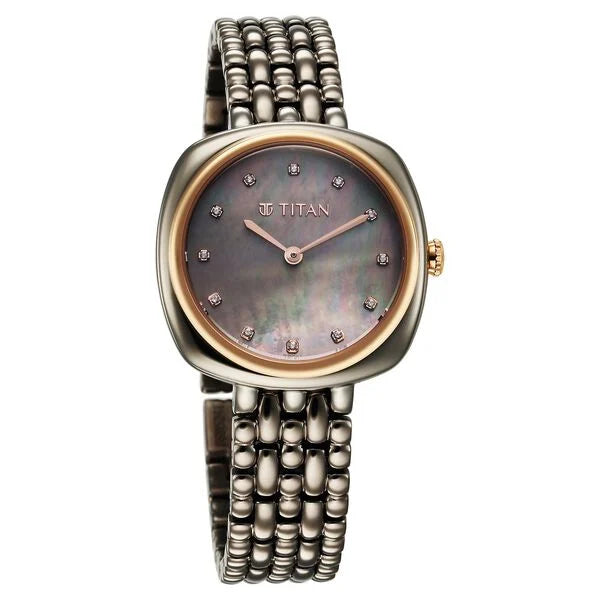 Titan Aura Women's Watch Analog Mother Of Pearl Dial with Titanium Stainless Steel Band, 95241KM02